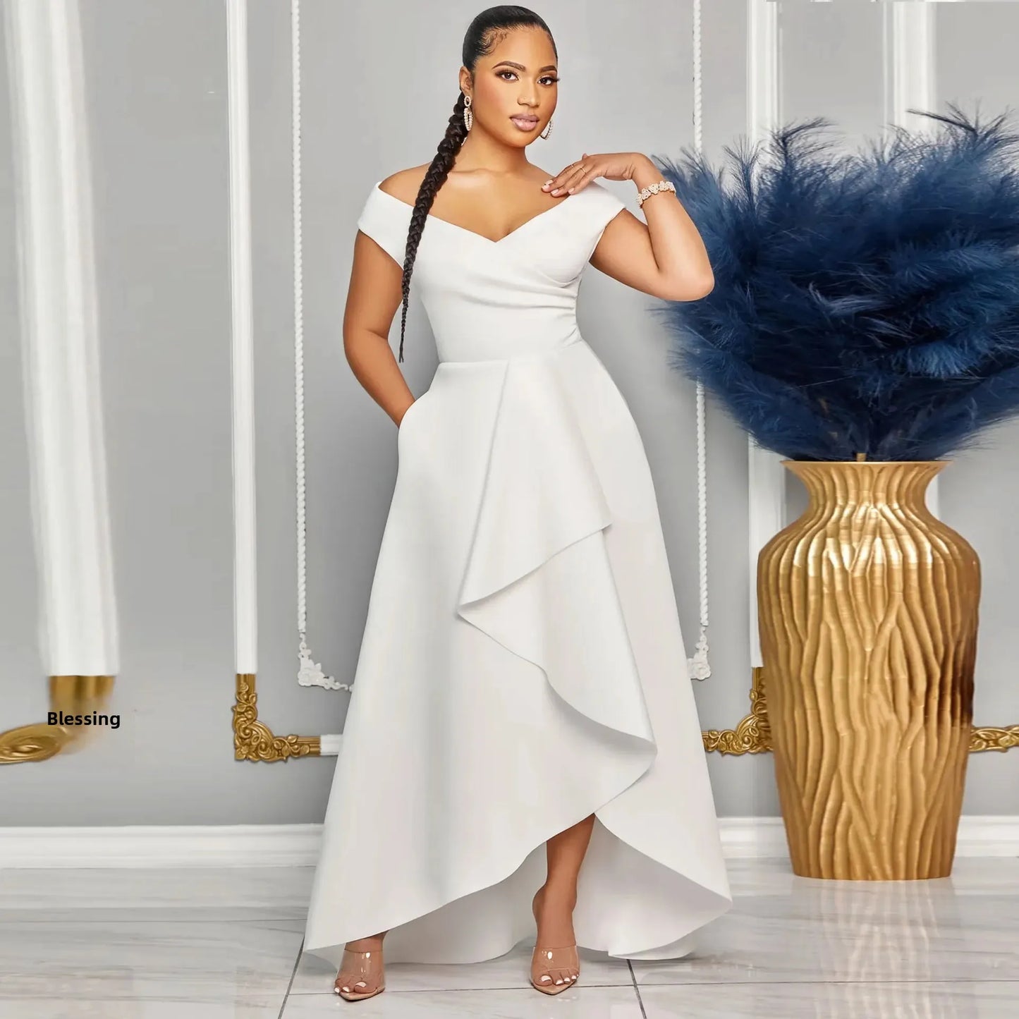 Sexy Slimming Solid Color Off-Shoulder Maxi Dress S10629 European And American Style Smooths Your Silhouette