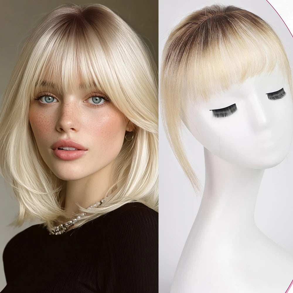 Remy Human Hair Clip In Air With Temples Bangs For Women