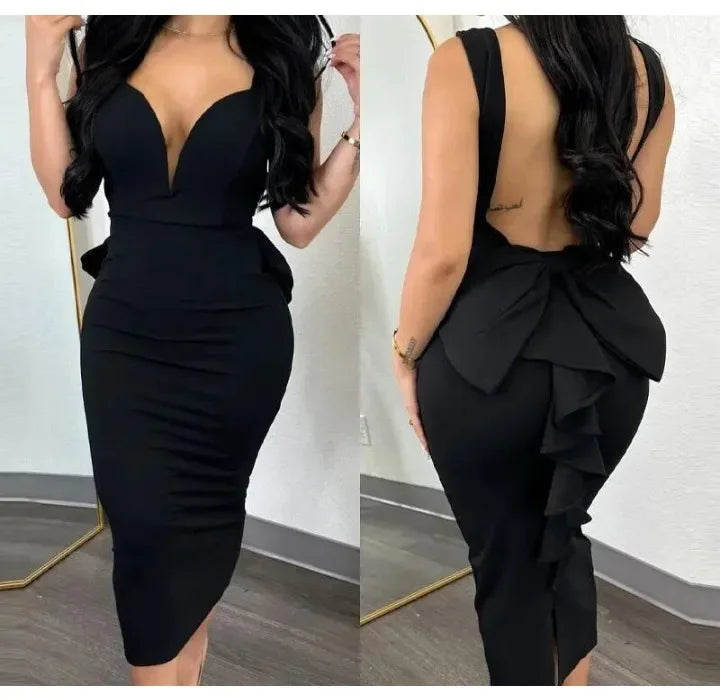 Dress for Women Streetwear Elegant Solid Color Hip Wrap Open Back Deep V High Waist Split Bodycon Dresses 2024 Spring and Summer