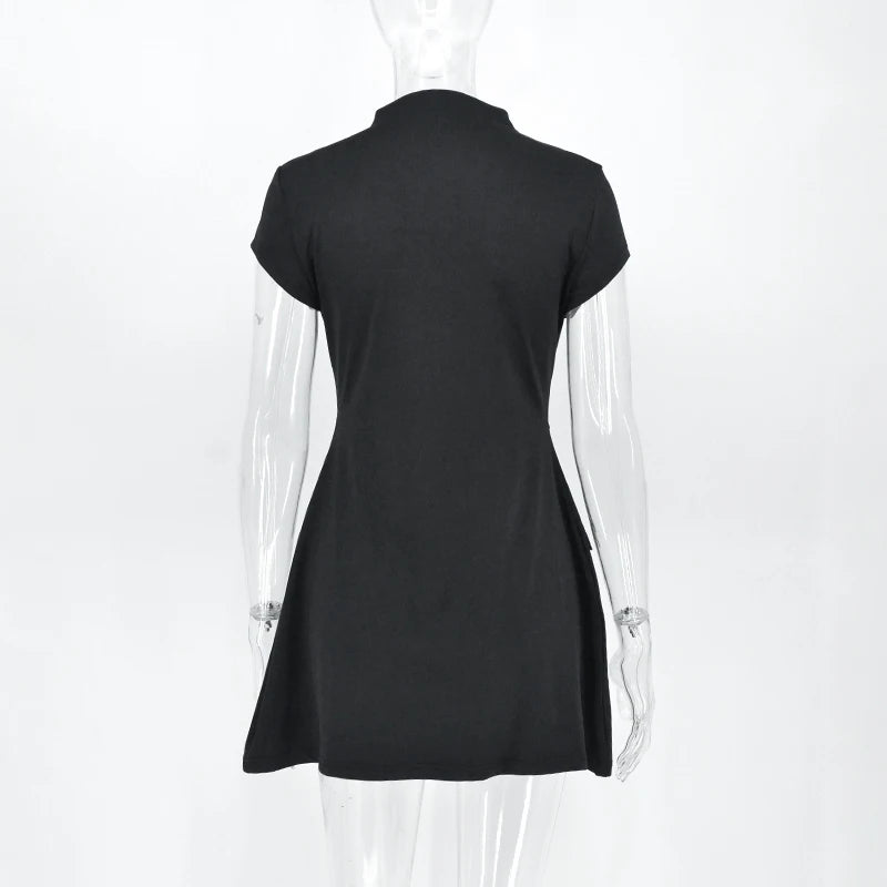 Women New Summer Sexy Mini Dress Fashion Streetwear Short Sleeve Black Slim Basic A-LINE Dresses Casual Club Elegant Party Dress