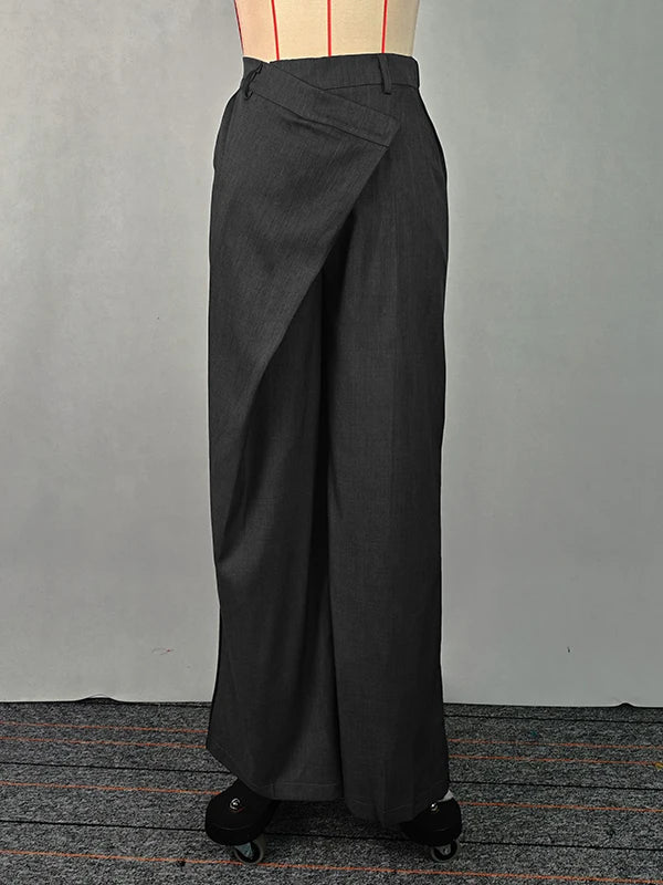 Trendy Women's Solid Color Commuter Pants 2025 Autumn New High Waist Asymmetric Wide Leg Trousers Casual Streetwear Pants