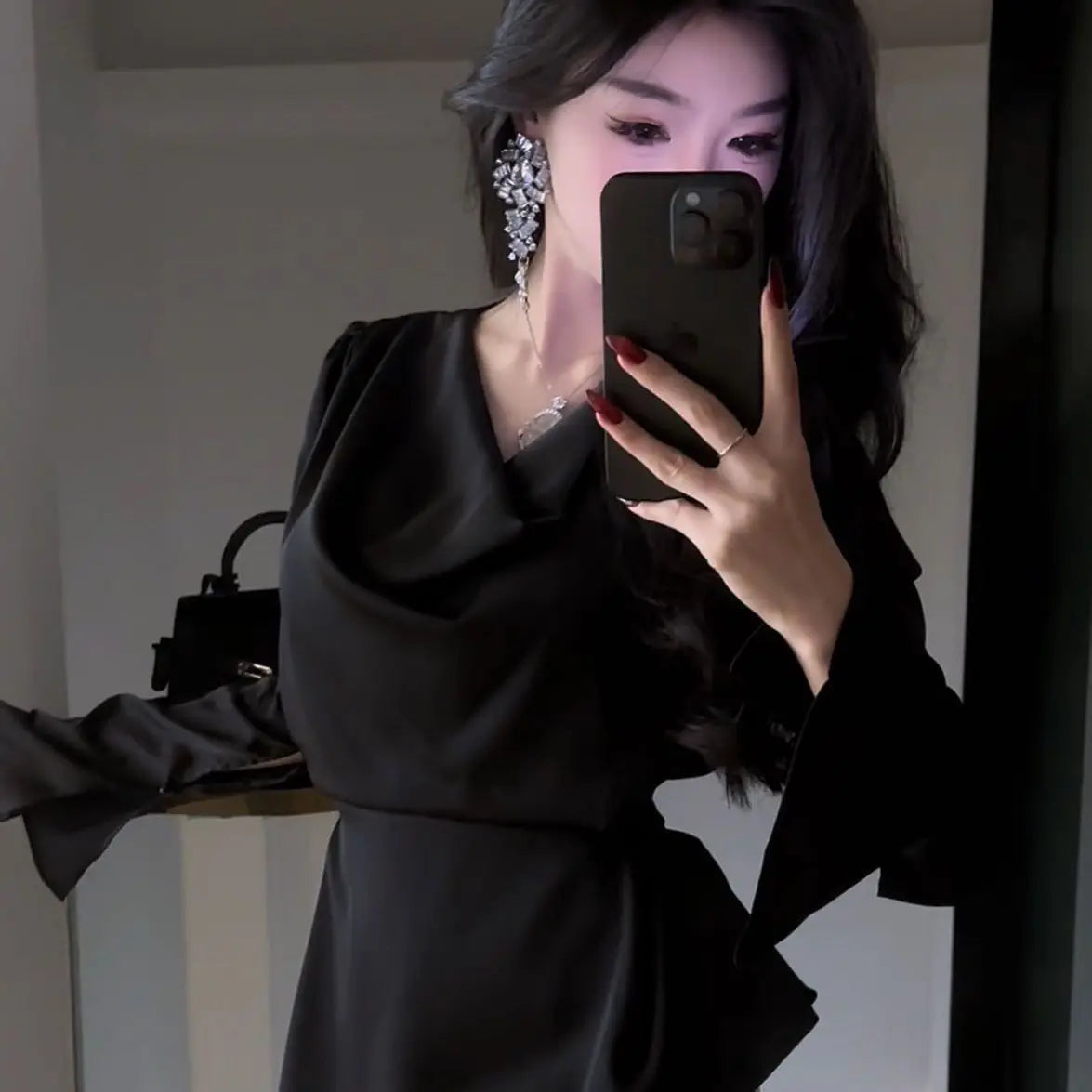 Silk Satin Basic Blouse Women Luxury Elegant Flare Long Sleeve Shirt Lady Bandage Tunic Top Korean Office Casual