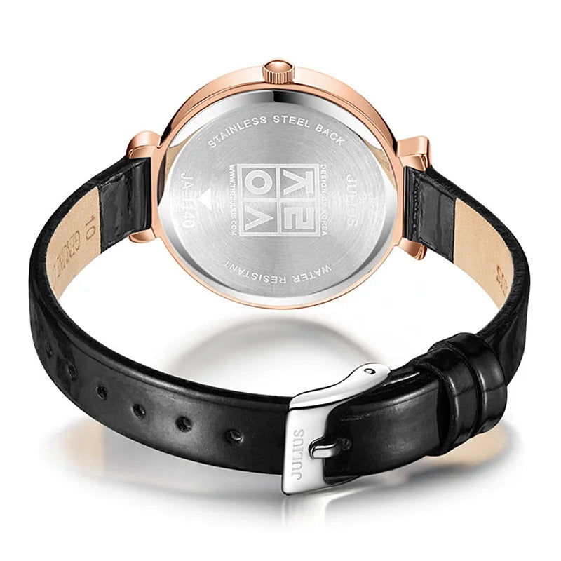 Aquarius CZ Julius Lady Women's Watch Japan Quartz Fashion Rhinestones Hours Bracelet Real Leather Girl's Gift Box