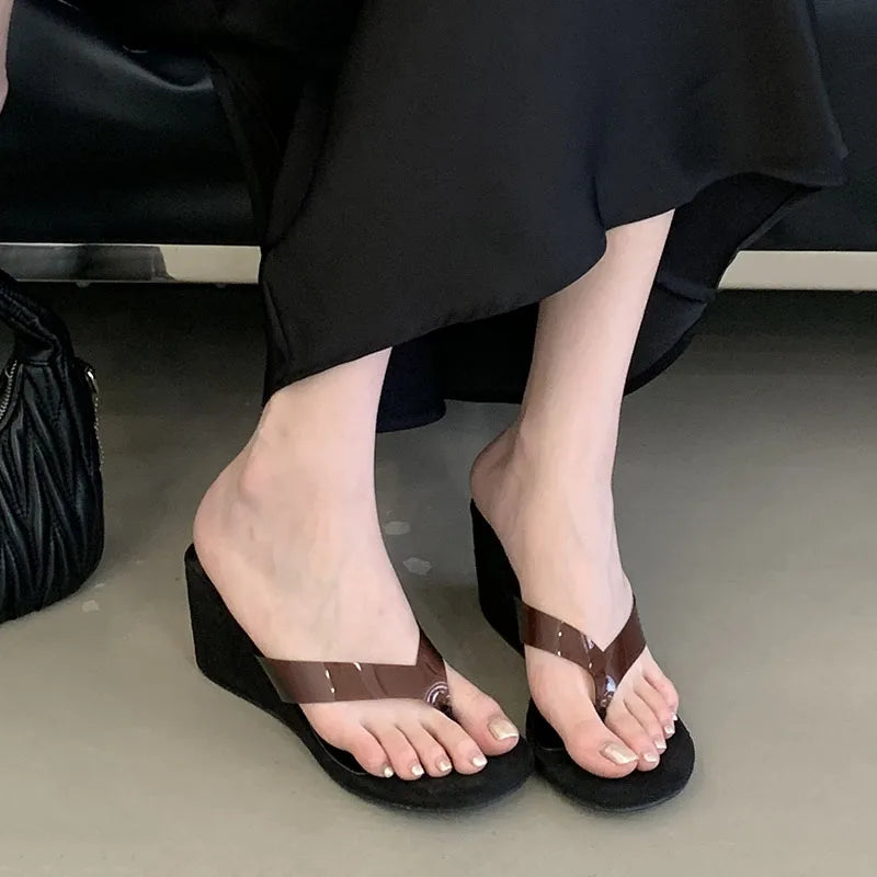 Fashion Transparent Women Wedges Slippers Shoes Female Flip flops Sandals Slides Round Toe Ladies Wedges Slippers Shoes Pumps