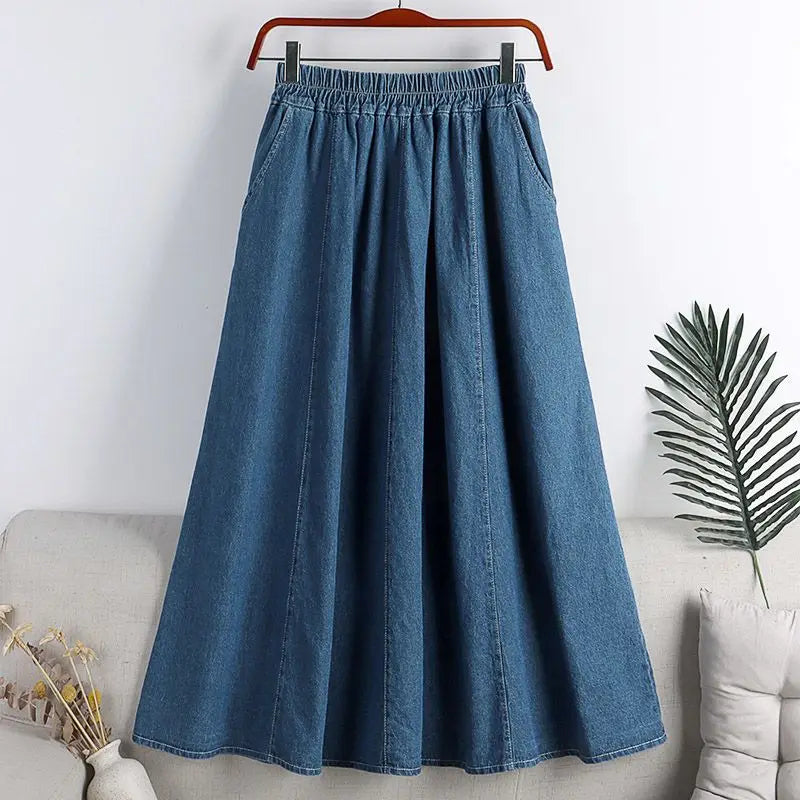 Classic Retro Denim Midi Regular Fit Skirt For Women