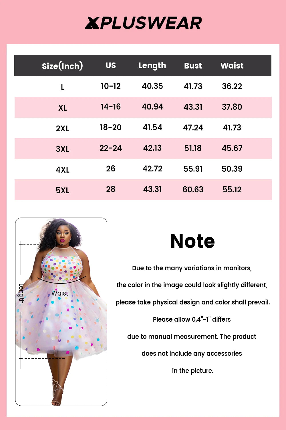 Plus Size Women's Party Pink Polka Dot Round Neck Tulle Midi Dresses