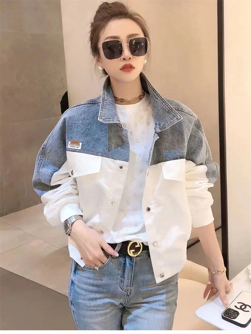Short Denim Jacket Women Loose 2024 Summer Spring And Autumn Coat Women Slim Sweet Jacket Joker Coat Color Matching Embroidery