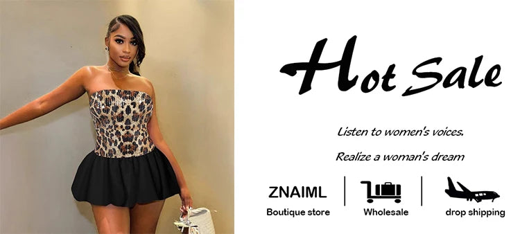 Znaiml Sexy Leopard Print Sequins Patchwork A-line Mini Dresses Woman Off Shoulder Tube Strapless Prom Night Club Short Dress