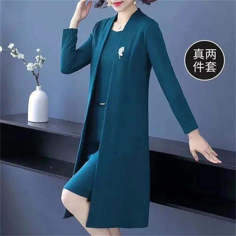 Single/Two-piece Suit Female Middle-Aged Elderly Temperament Mother Dress Suits New Autumn Windbreaker Coat Female Elegant Dress