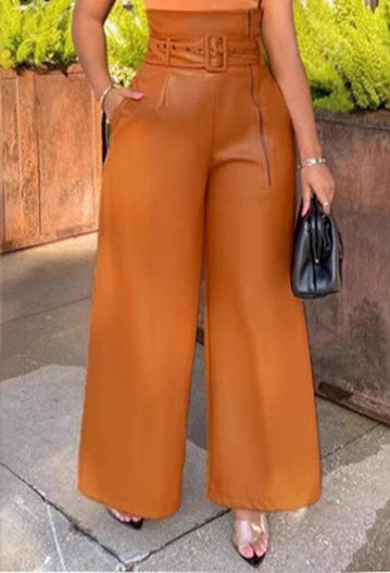 Women's Pants Wholesale Items High Waist Pu Leather Black Wide Leg Pants for Women Casual Fashion Loose Streetwear Trouser Femme