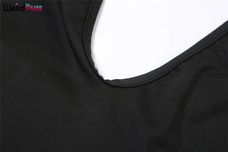 Weird Puss Halter Playsuits Women Fitness Sporty Backless Skinny Sleeveless V-Neck Casual Summer Solid Basic Streetwear Romper