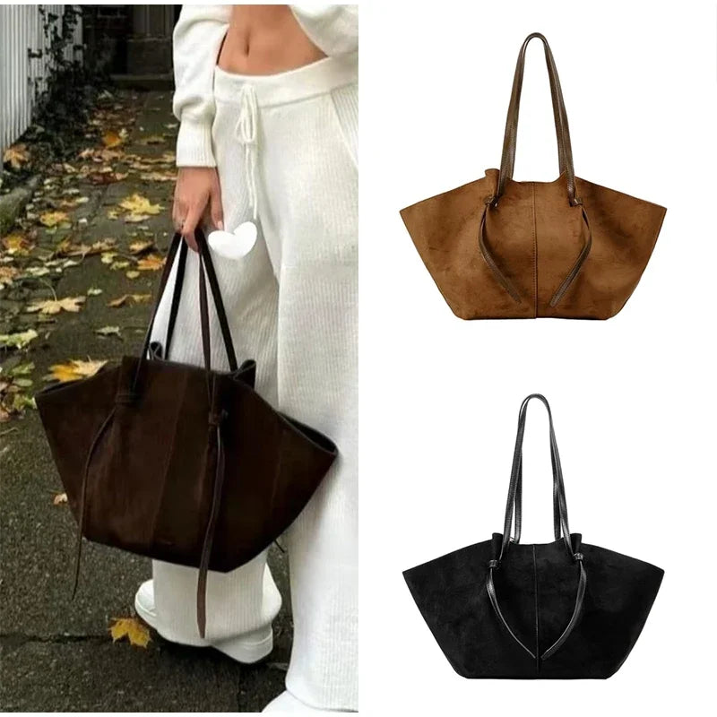 Luxury Frosted Ladies Tote Bag European American Style Wing-shaped Handbag High-end Suede Large-capacity Shoulder Bag Wing Bag