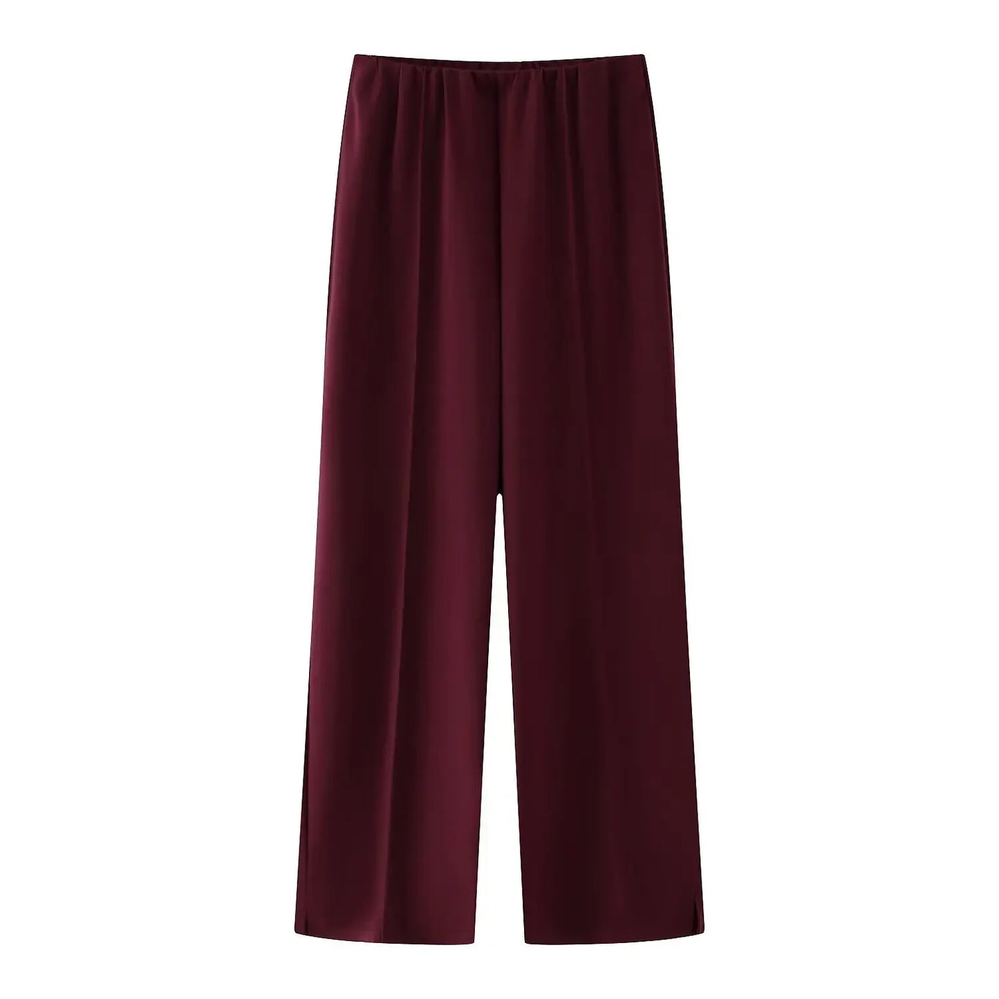 Elegant Women Casual Solid Pants Suits Round Neck Full Sleeve Shirt Wise Leg Straight Pant Suit Lady New Basic 2 Pieces Set 2025