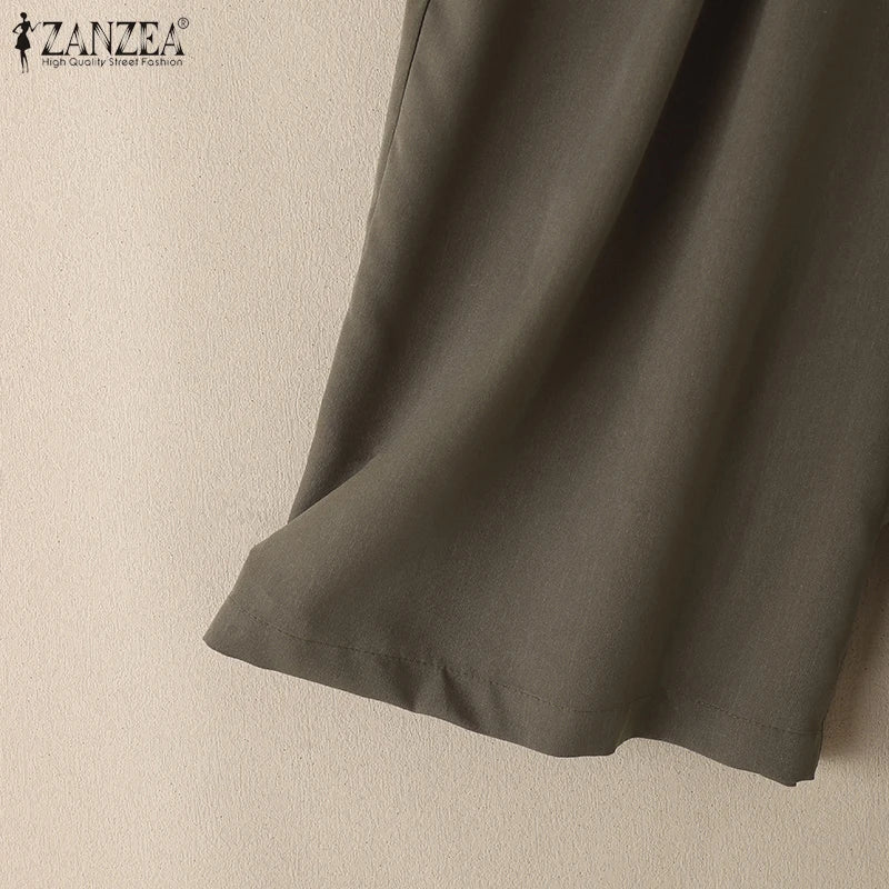 ZANZEA Woman Casual Mid-Length Shorts Elastic High Waist Loose Solid Wide Leg Pants 2025 Summer Holiday Comfort Weekend Shorts