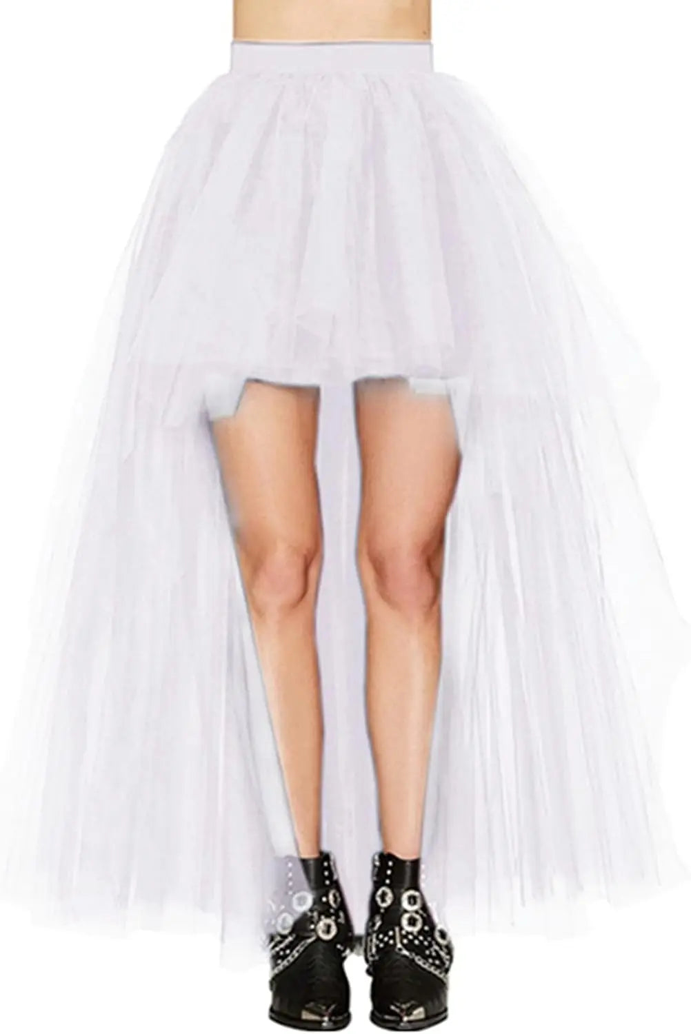 MisShow Hi-Lo Tulle Petticoat Women's Long Four Layer Puffy Skirt Fuchsia Tutu Skirts Adult Junpon Goth For Party Cocktail