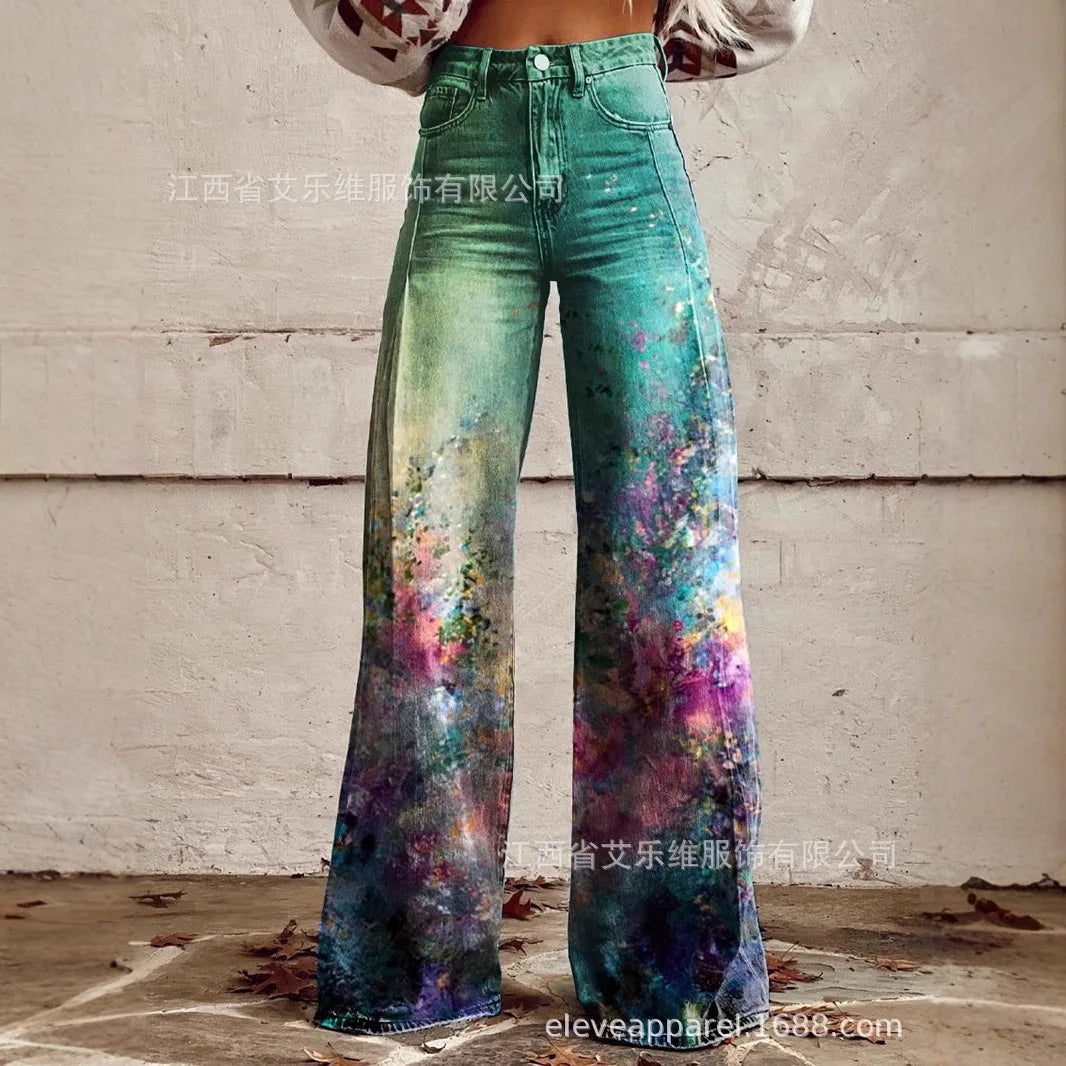 Flare Pants Mom Jeans Women Boot Cut Trousers Denims Mid Waist Vintage Washed Distressed Streetwear Autumn Y2k Floor Length