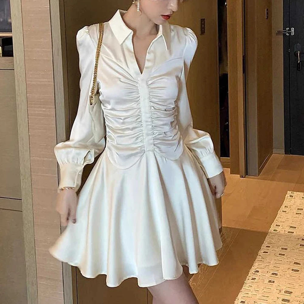 Vintage Pleated Long Sleeve Maxi Dress