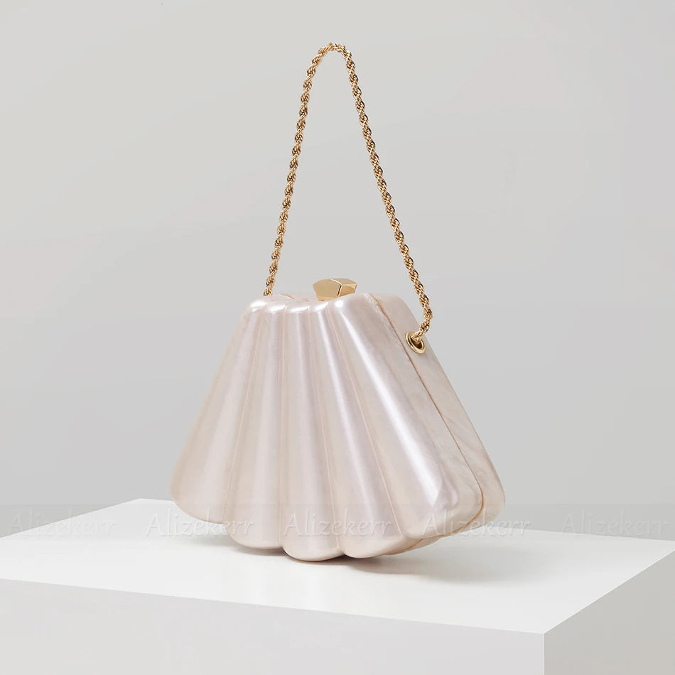 Alizekerr Fan-shaped Acrylic Box Evening Bags Women Luxury Designer Elegant Metal Chain Clutch Purses And Handbags Wedding Party