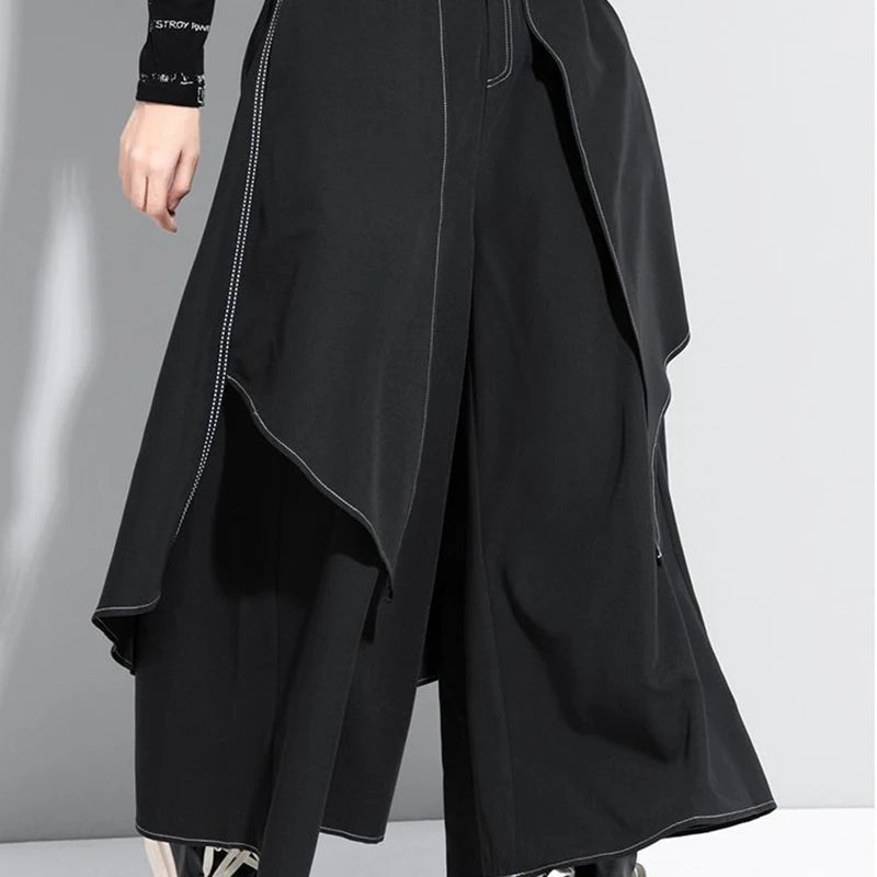 French fashion temperament black wide-leg pants women's spring and autumn new loose plus size casual pants casual skirt pants.