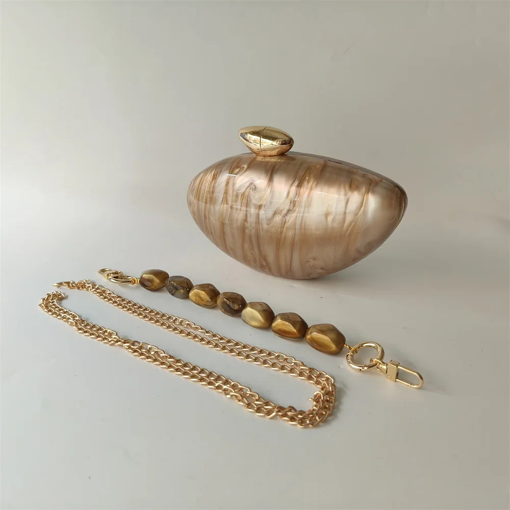Shell Brand Pearl Brown Marble Acrylic Box Clutches Evening Bag Wedding Party Female Mini Purse Evening Female Bridal Handbag
