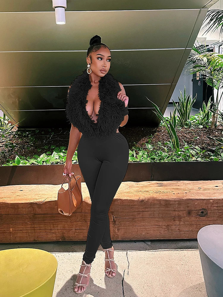 Weird Puss sexy 2 Piece Set Women Tracksuit hipster Halter Backless furry Tank Tops+leggings matching Sexy Streetwear Outfits