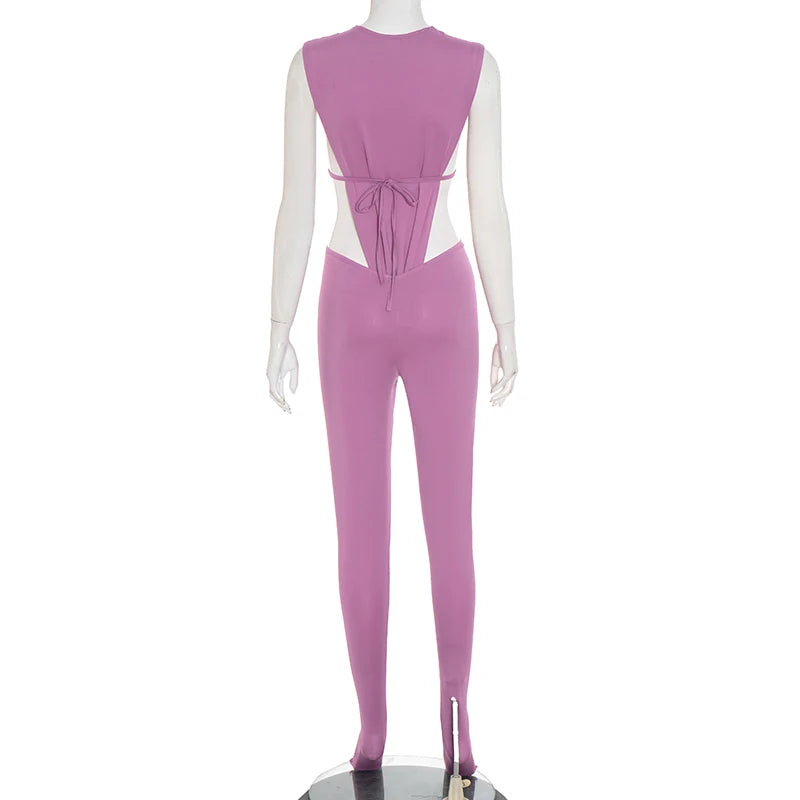Weird Puss Sexy Women Tracksuit 2 Piece Set Sleeveless Side Split Bodysuit+Ruched Foot Leggings Matching Hipster Street Outfits