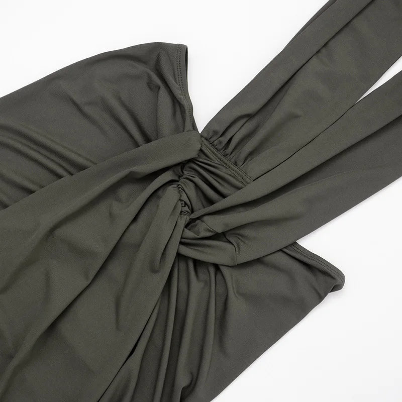 Weird Puss Elegant Halter Backless Dress Women Deep V-Neck Sleeveless Slit Irregular Party Banquet Activity Stretch Clubwear