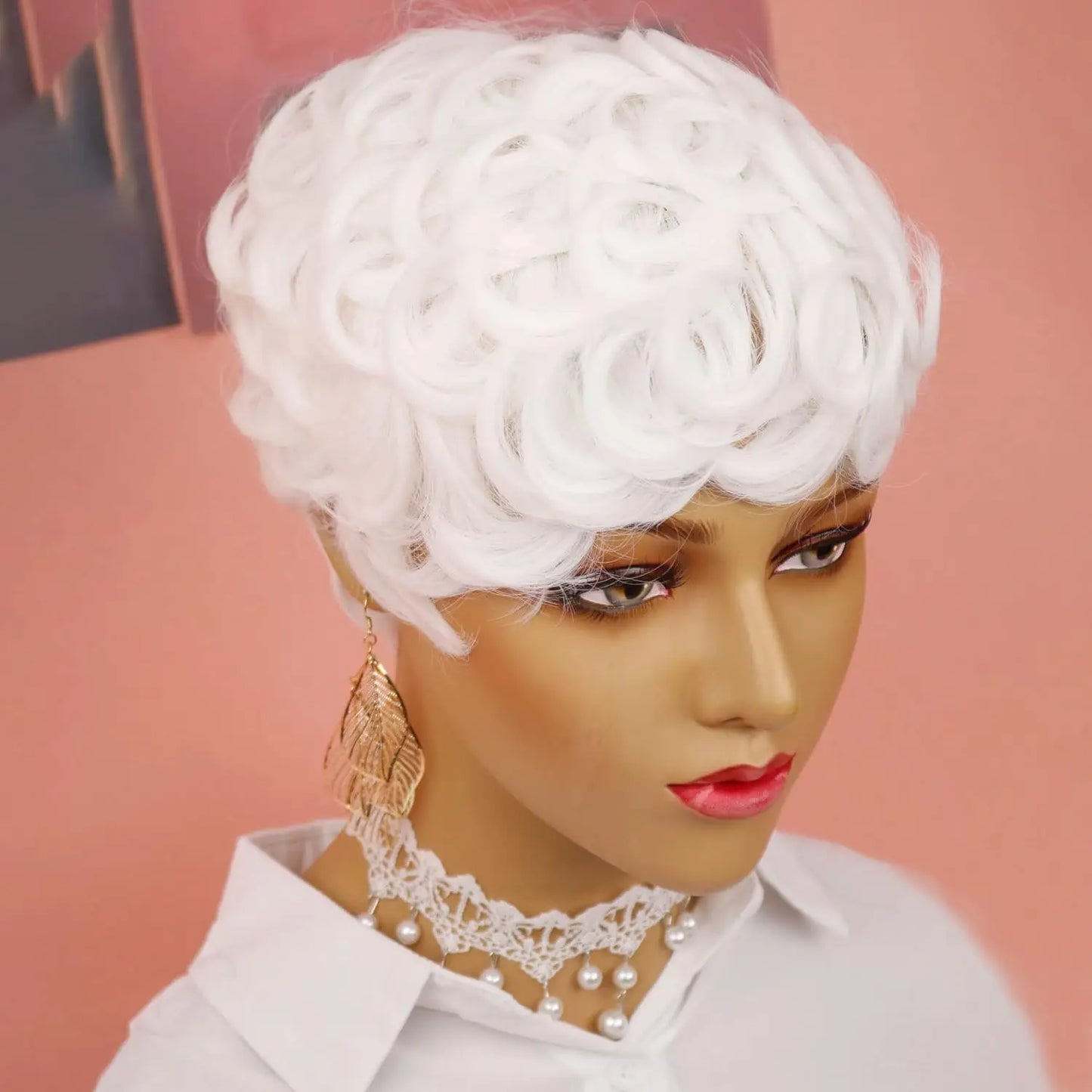 Pixie Cut Wigs for Black Women Short Pixie Curly Wig with Bangs White Fluffy Short Wigs for Black Women White Short Curly Wigs S