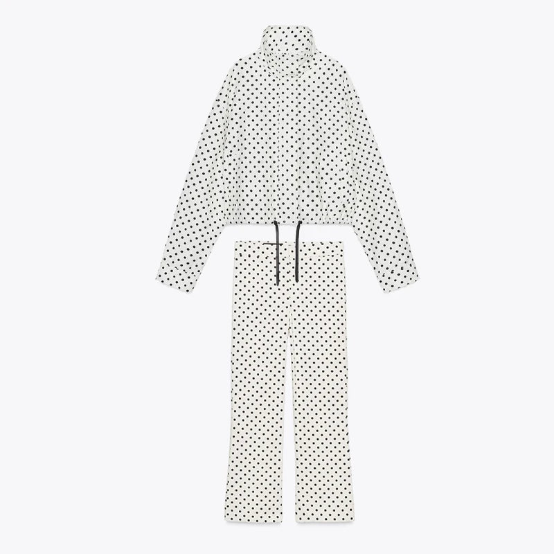 Loose Polka Dot Zipper Women's Shorts Set Stand Collar Patchwork Full Sleeve Pockets Jacket Tie Up Short Pant Suit Summer Outfit