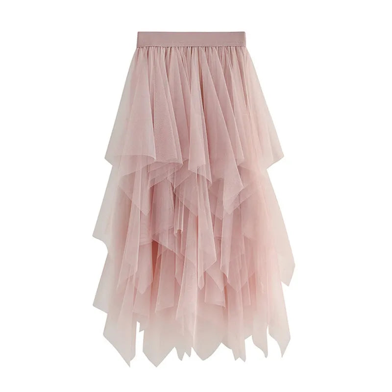 Women Tutu Tulle Skirt Elegant High Waist Mesh Tiered Layered Half Skirt Female Prom Party Midi Skirt for Summer Fairycore Y2K