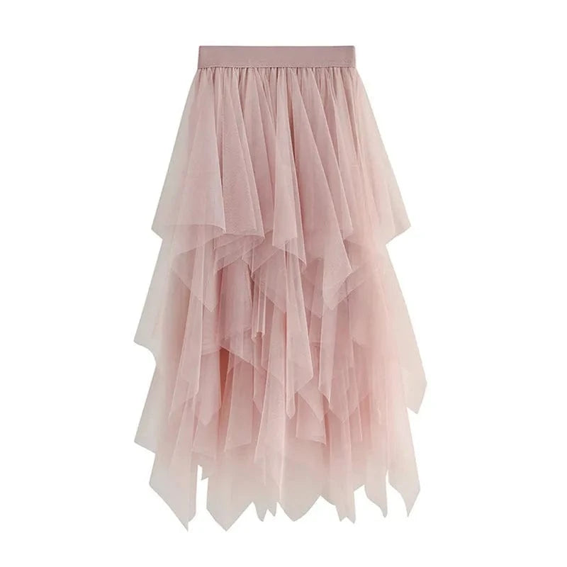 Women Tutu Tulle Skirt Elegant High Waist Mesh Tiered Layered Half Skirt Female Prom Party Midi Skirt for Summer Fairycore Y2K