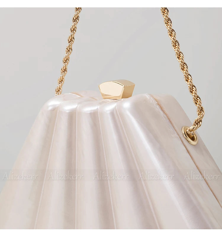 Alizekerr Fan-shaped Acrylic Box Evening Bags Women Luxury Designer Elegant Metal Chain Clutch Purses And Handbags Wedding Party