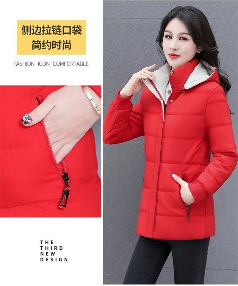 Detachable Hooded Parka Windproof jacket Female's winter jacket plush and Thickened High-End Women's Short Cotton Coat Patchwork