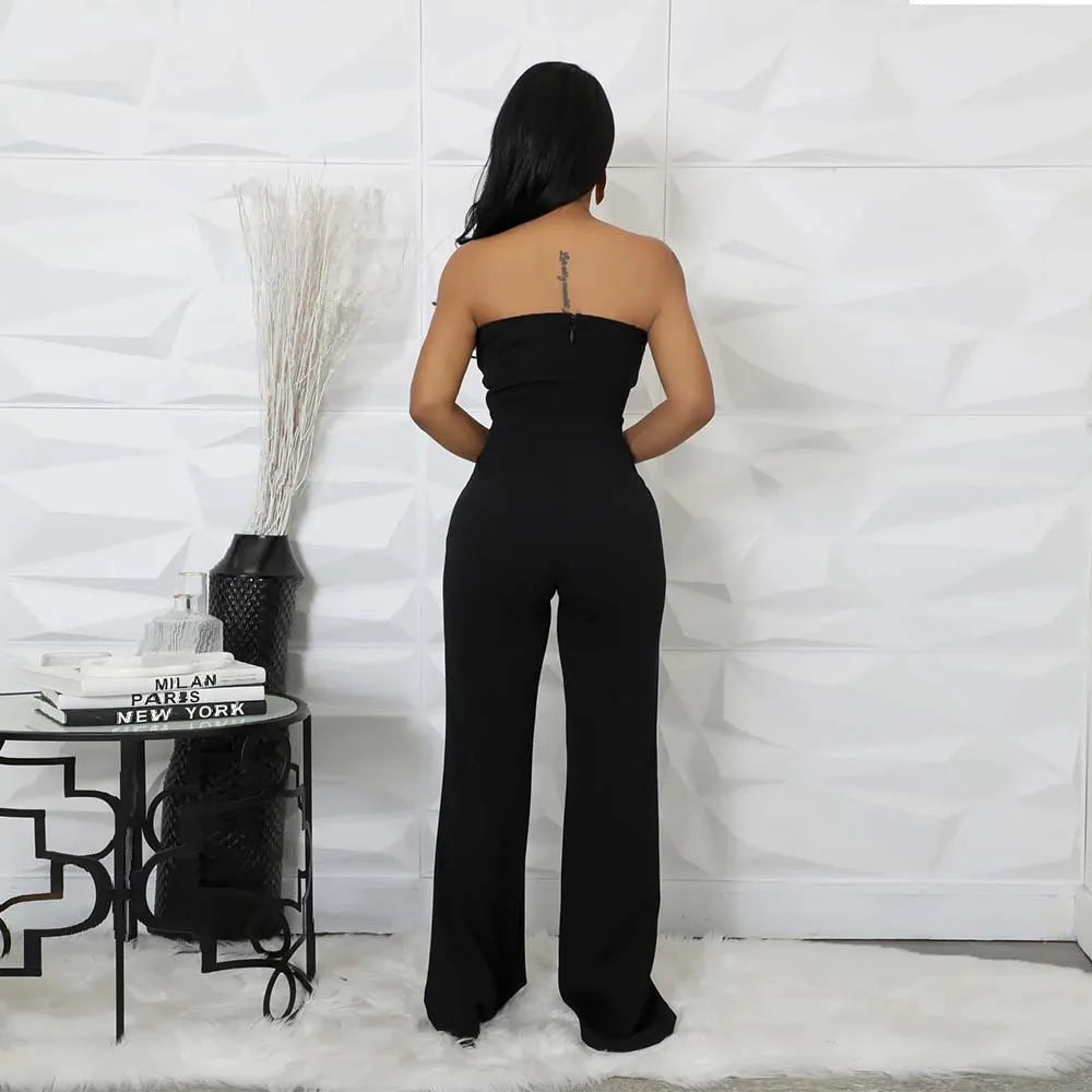 CM.YAYA Elegant Button Strapless Sleeveless Irregular Girl Jumpsuits 2025 Spring Women's Overalls Outfits Night Club One Piece