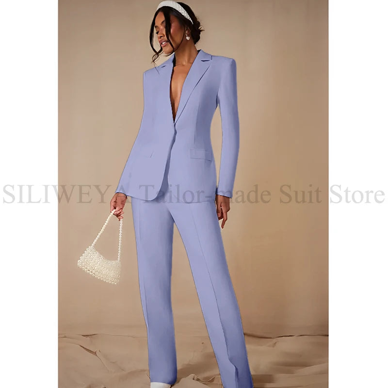 Luxury White Women's Clothing Single Breasted 2 Pieces Jacket Pants Female Suits Office Banquet Party Lady's Blazers Sets