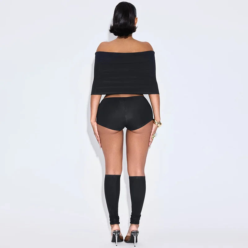 FAGADOER Y2K Sexy Streetwear 2 Pieces Set for Woman Off Showlder Sleeveless Backless Crop Top and Shorts Suit Female Clothing