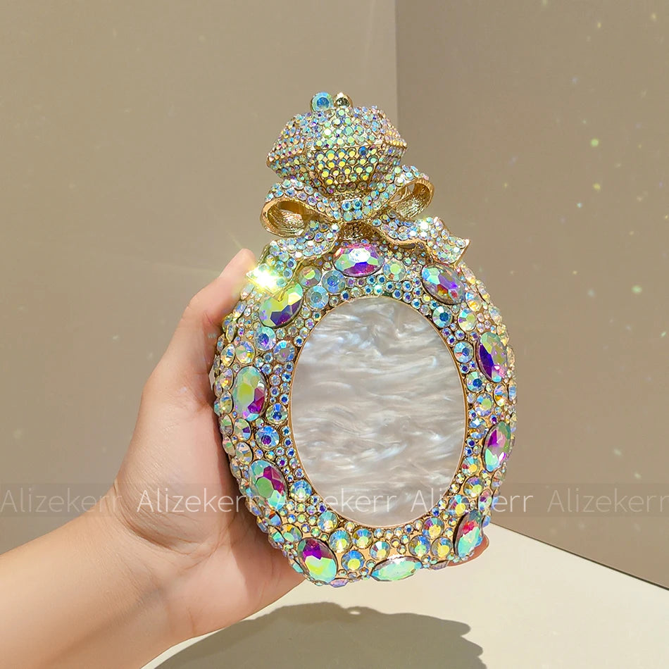 Alizekerr Perfume Bottle Crystal Evening Bags Women Gorgeous Boutique Bow Diamond Metal Clutch Purses And Handbags Wedding Party
