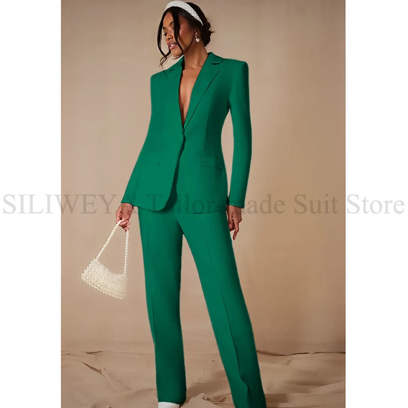 Luxury White Women's Clothing Single Breasted 2 Pieces Jacket Pants Female Suits Office Banquet Party Lady's Blazers Sets
