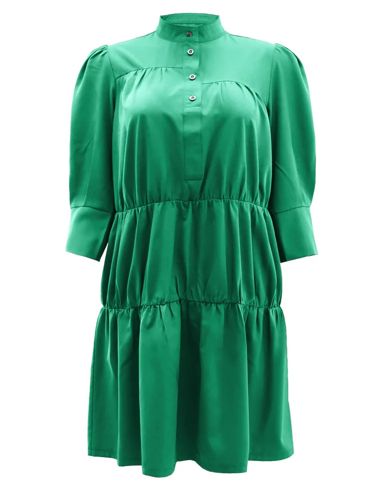 Wmstar Elegant Women Summer Solid Color Short Dress Fashion Long Sleeve High Neck High Waist Clothes Party Casual Mini Dresses