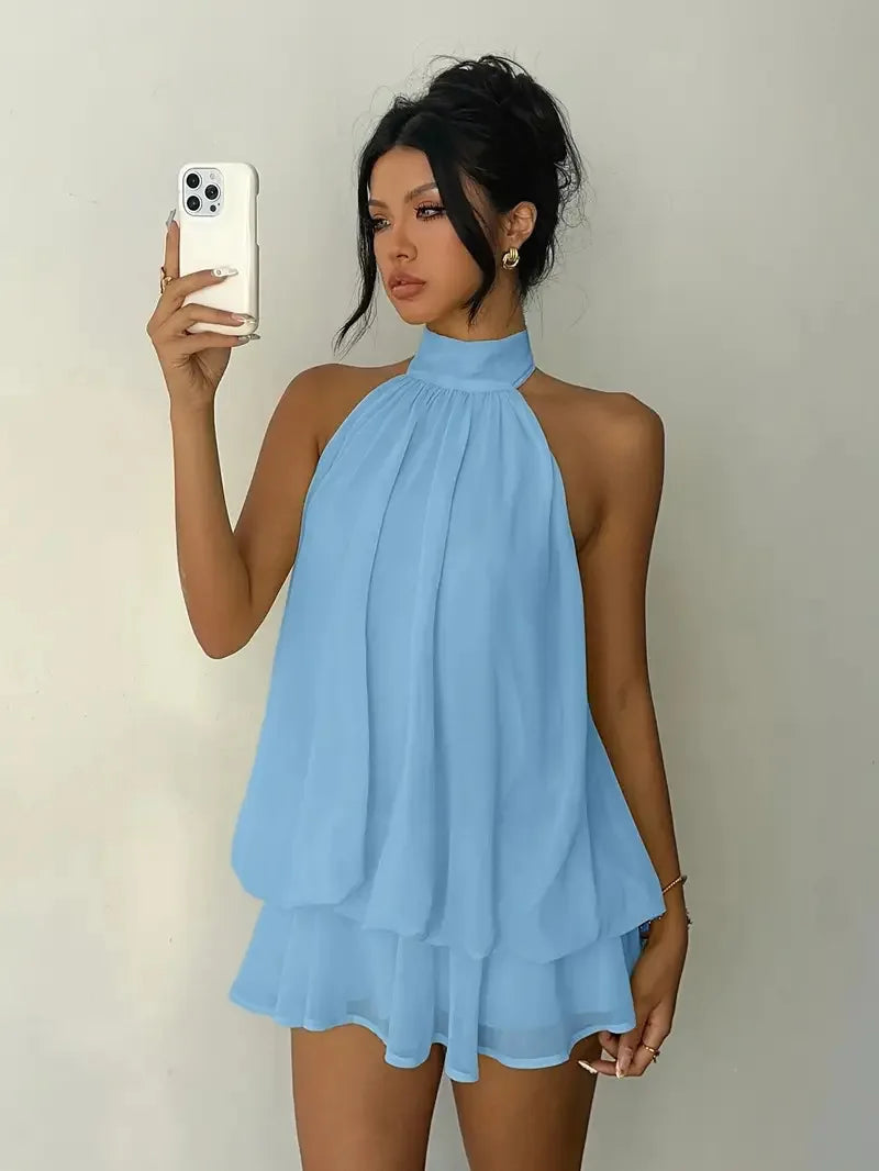 Chiffon Halter Backless Summer Mini Dress for Women