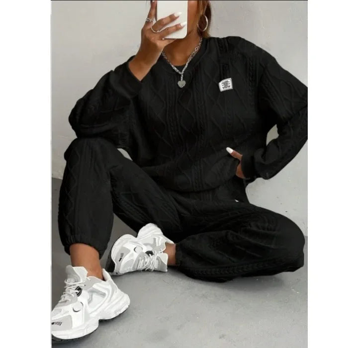 Casual Two Piece Sets Womens Outifits Streetwear Autumn and Winter 2024 New Long Sleeved Round Neck Hoodie and Y2k Pants Suit
