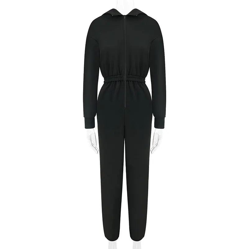 COOL BABES Store Women Jumpsuits New Spring Autumn Fashion Hooded Zippers Casual Slim Rompers Sexy Black Elegant Lady Jumpsuits