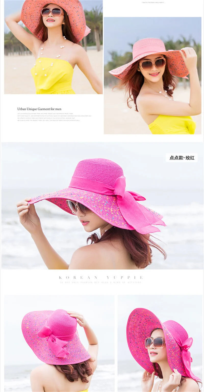 Hat Big-brimmed Cool Hat Women's Summer Sun Visor Sun-Proof Foldable Straw Hat UV-Proof Beach Sun Hat Summer Face Covering