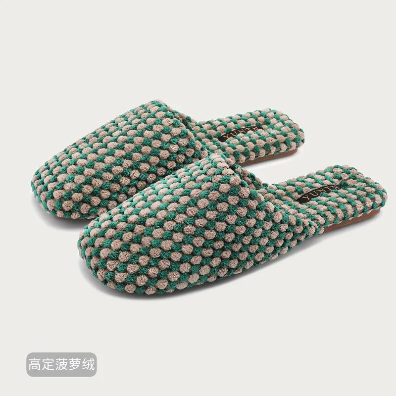 Warm Checkered Non-Slip Home Slippers for Women