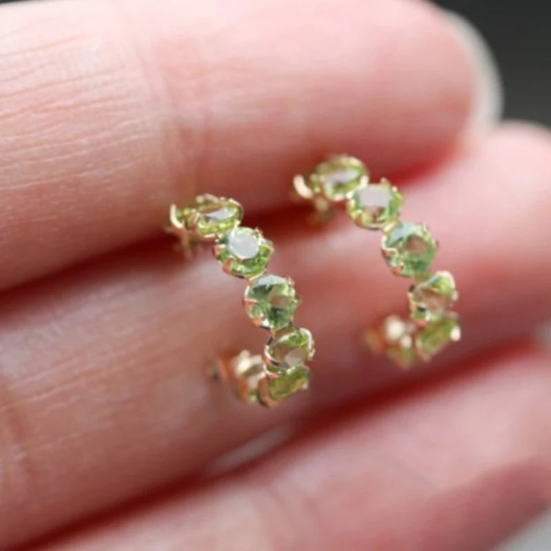 Original design silver inlaid peridot single row emerald earrings for women fresh style ear buckle fashion marriage jewelry