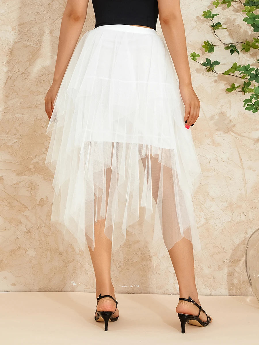 Women Tutu Tulle Skirt Elegant High Waist Mesh Tiered Layered Half Skirt Female Prom Party Midi Skirt for Summer Fairycore Y2K