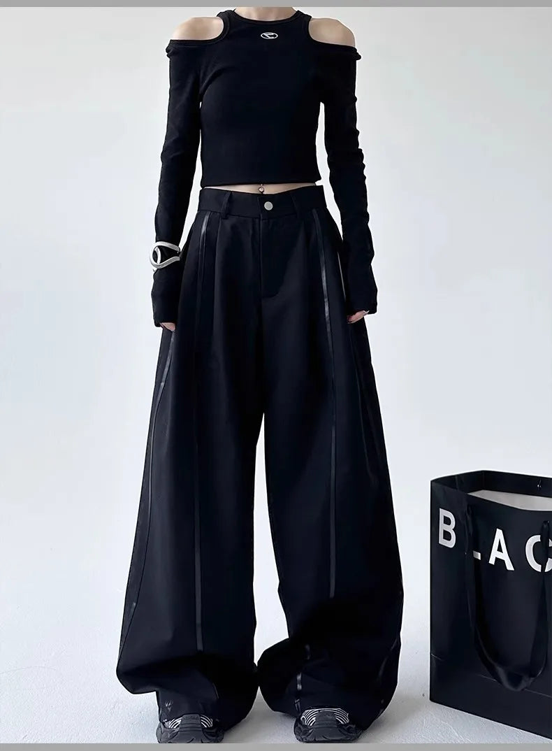 Women's Black Gothic Urban Pants Baggy Oversize Suits Long Pants Harajuku Japanese 2000s Style Y2k Emo Vintage Trousers Clothes