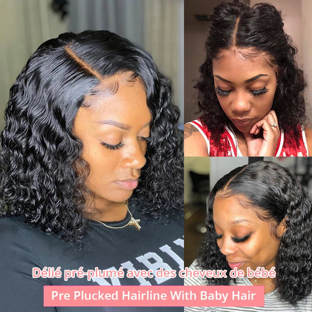 Short Curly Bob Wigs Human Hair 250% Glueless Brazilian Closure Frontal Wigs Without Glue Pre Cut Lace Wigs For Women On Sale