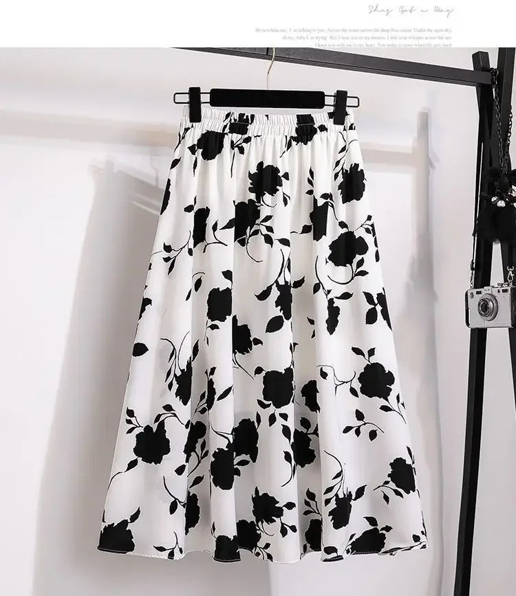 Plus Size High-Waisted Slimming Plus Size Women's Rose Skirt 2024 Summer Medium-Length Stylish BBQ Hip Covering Casual Dress