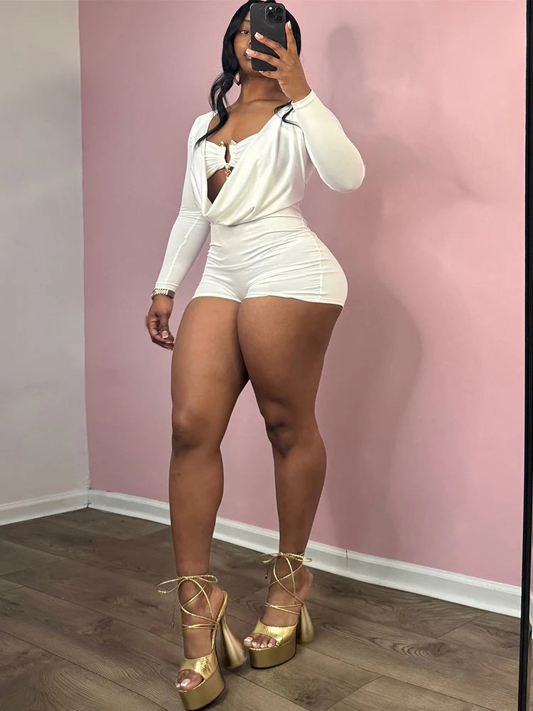 Weird Puss Sexy Women Swing Collar Romper+Metal buckle Bra Hipster Midnight Party Coquette New Spring Trend Workout Playsuits